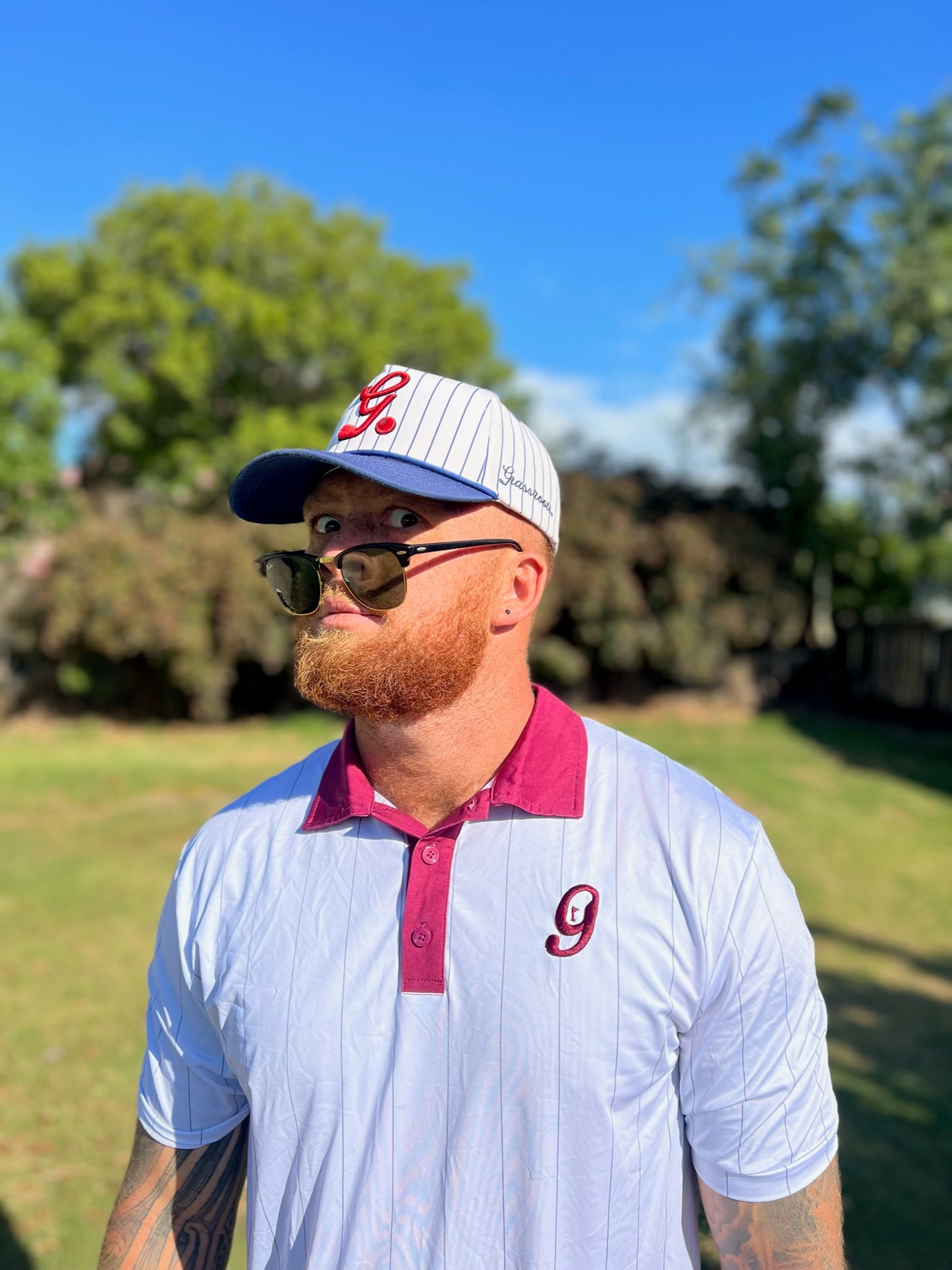 White & Maroon Pinstripe Polo