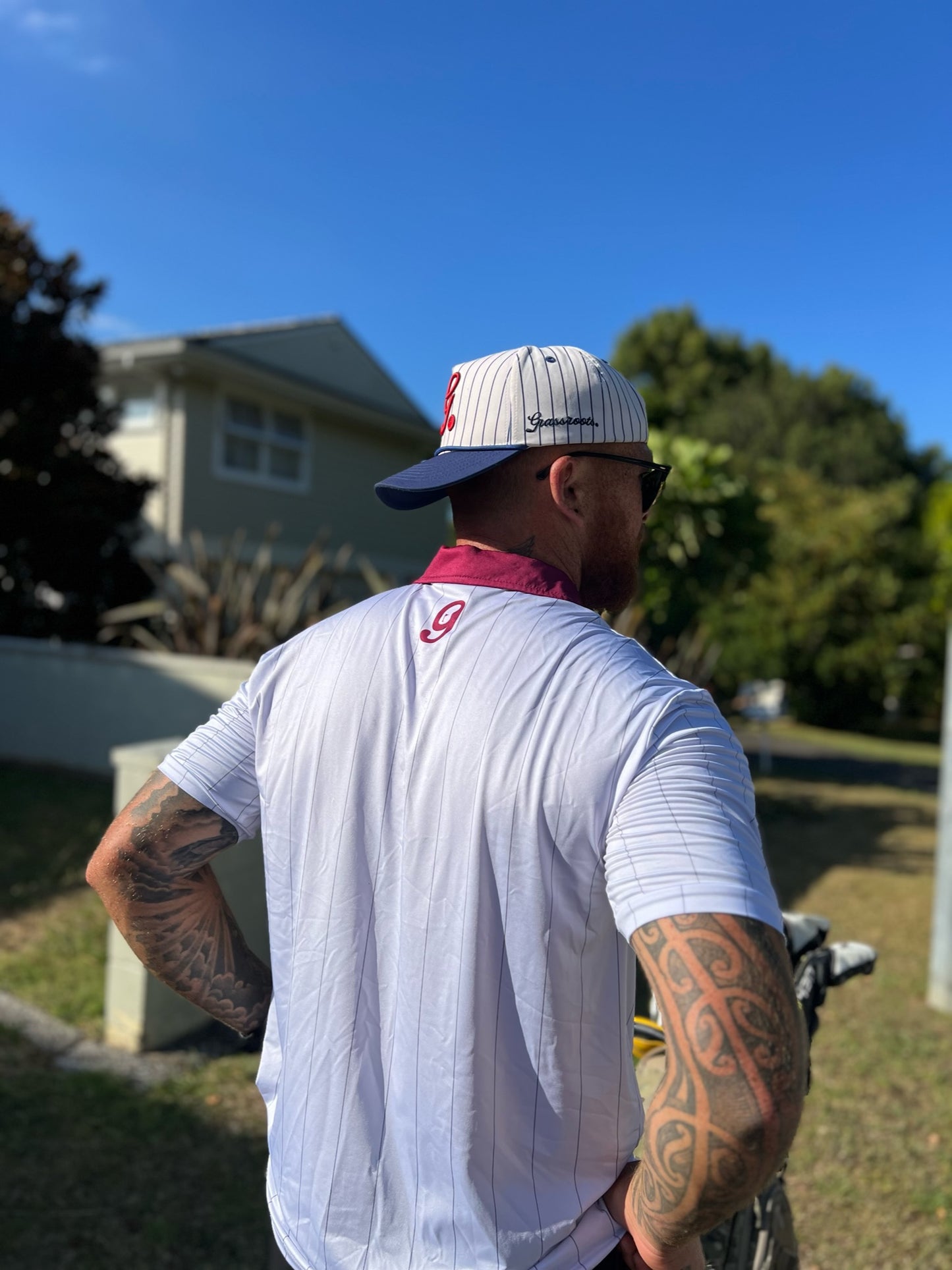 White & Maroon Pinstripe Polo