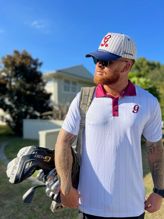 White & Maroon Pinstripe Polo